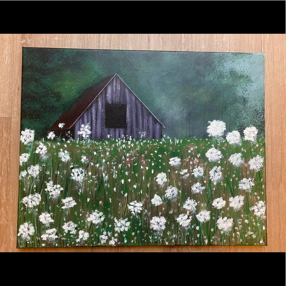 Foggy Barn painting